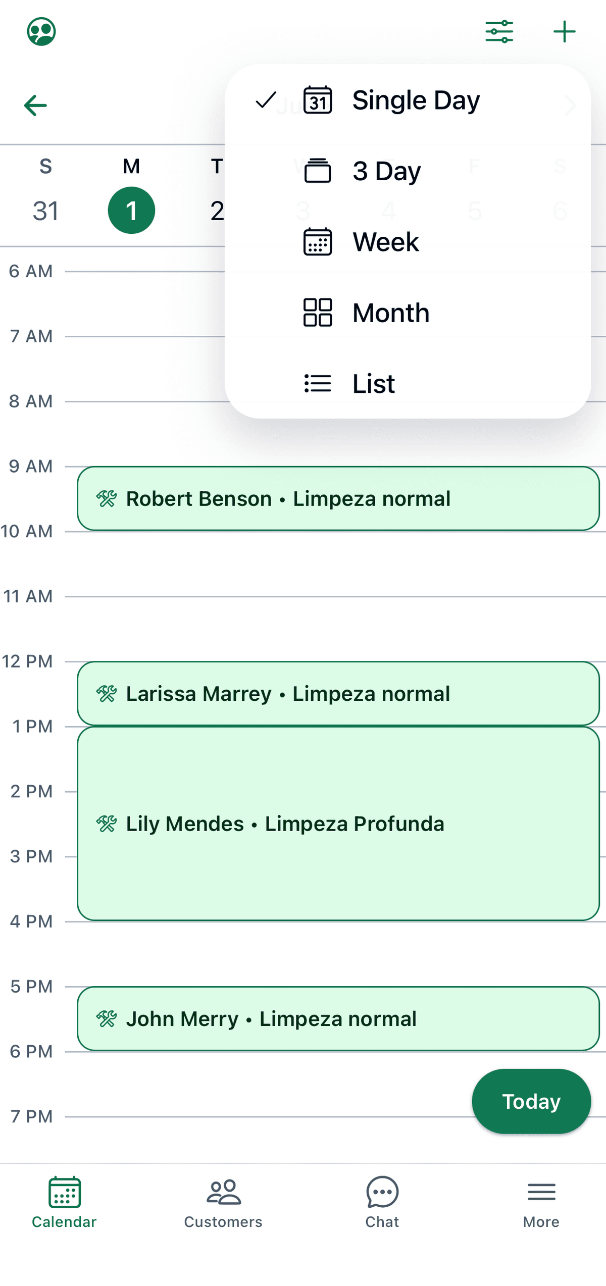 Mozin calendar screen